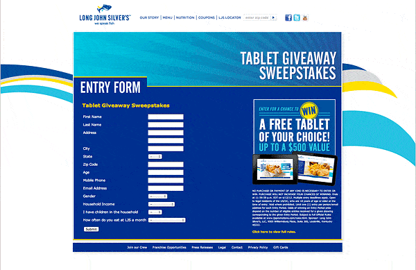 Long John Silvers Tablet Giveaway