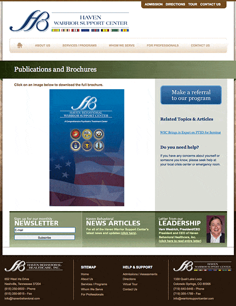 Warrior Support Center Brochure PTSD hospital