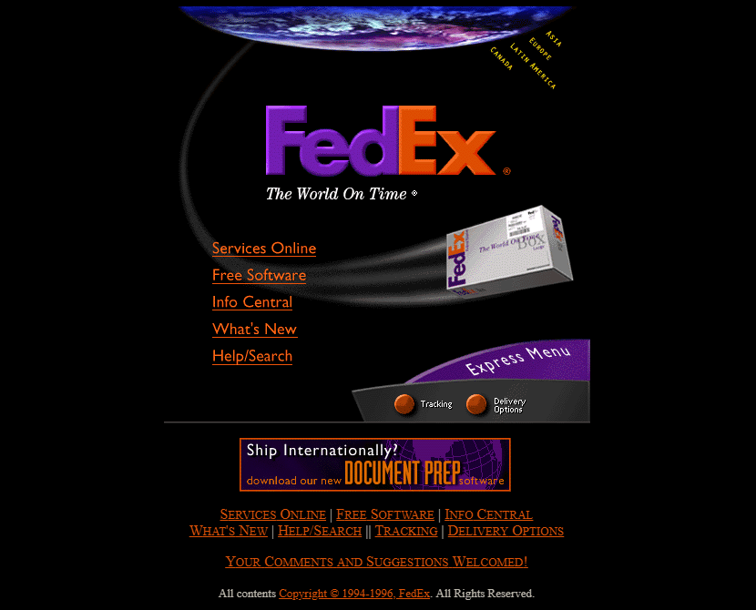 Fedex Website Design in 1996