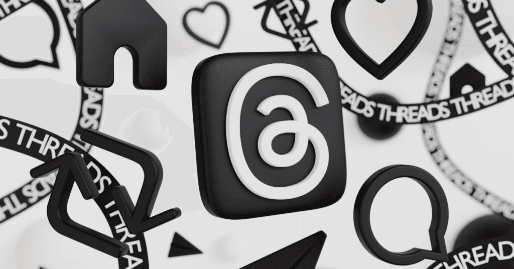 A black and white graphic featuring the Threads logo.